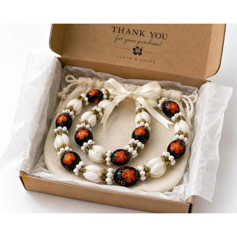 Hawaiian Tropical Hibiscus Floral Beaded Statement Necklace 32 Inch